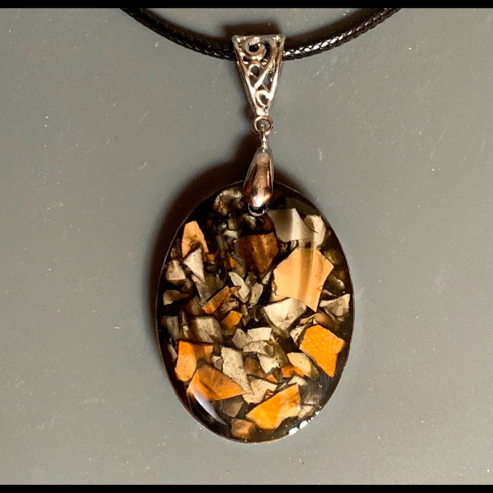 Crushed Crab Shell Pendant and Necklace